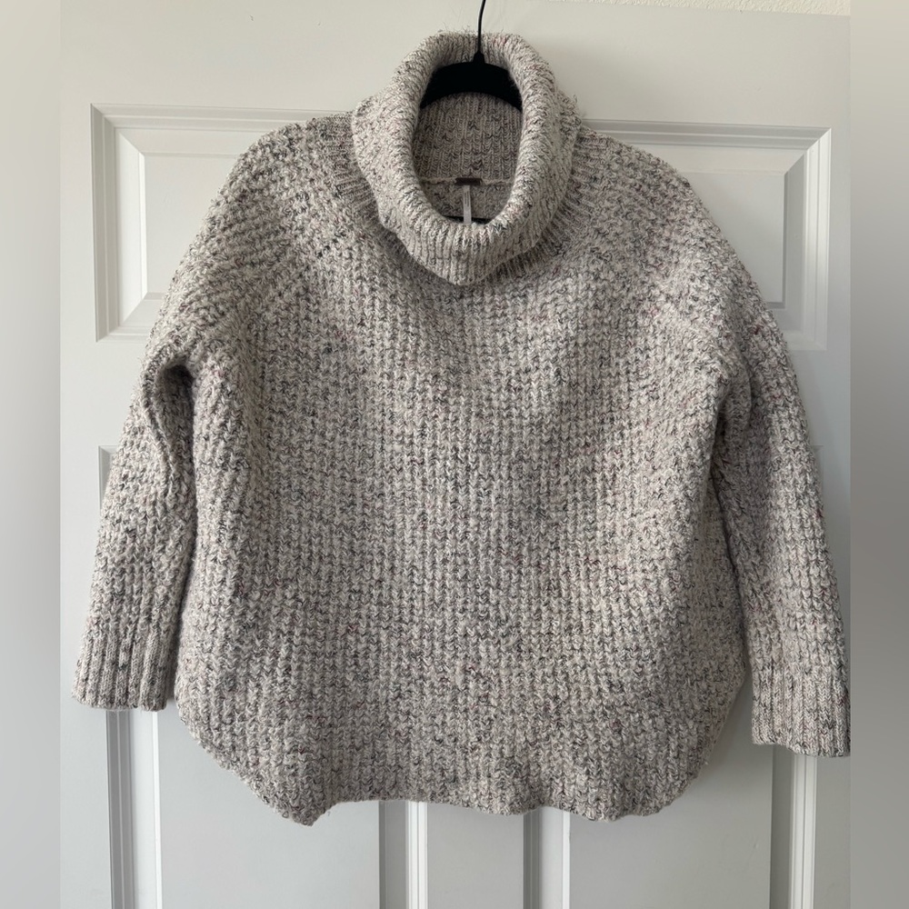 Free People Chunky Knit Turtleneck Sweater Speckled Stone